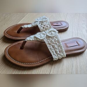 Mad Love Cream and Brown Crochet Sandals